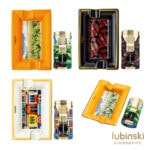 LUBINSKI YJA-80034 Colorful Houses cigar set with dual-jet lighter and bone china ashtray