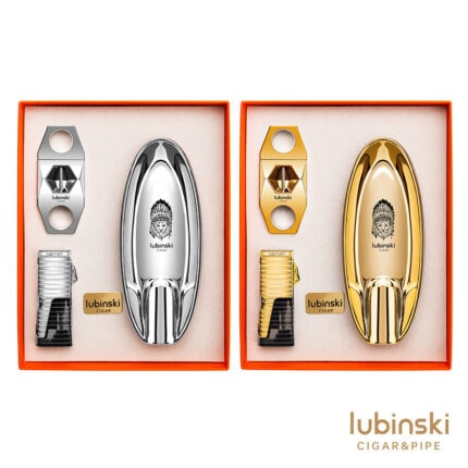 LUBINSKI YJA-80036 3-piece cigar gift set with lighter, cutter and ceramic ashtray