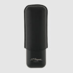 S.T. Dupont black grained leather and matte black metal 2-cigar case 183240 front view