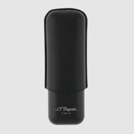 S.T. Dupont black grained leather and matte black metal 2-cigar case 183240 front view