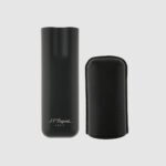 S.T. Dupont 2-cigar case 183240 separated view showing black grained leather sleeve and matte black metal base