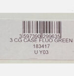 S.T. Dupont Fluo Green 3-cigar case 183417 separated view showing green leather sleeve and matte black metal base