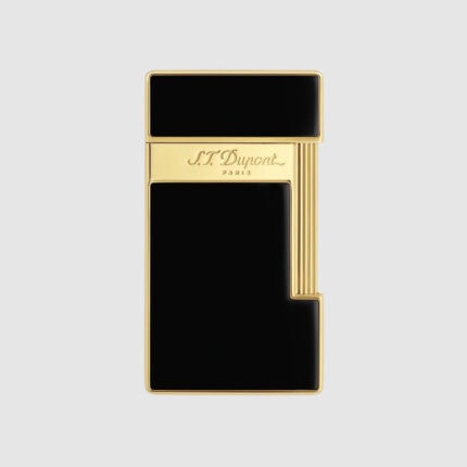 Front view of S.T. Dupont Slimmy Black Lacquer & Gold lighter 028002