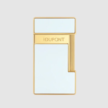 Front view of S.T. Dupont Slimmy White Lacquer & Gold lighter 028224