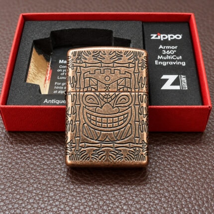 Zippo Armor Tiki Design 29736 Antique Copper 360 MultiCut lighter front view