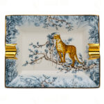 LUBINSKI AS-420 bone china cigar ashtray top view with snow leopard motif