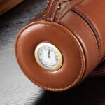 CigarLoong CH-004 external analog hygrometer detail on leather travel humidor