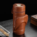 CigarLoong CH-004 brown leather cedar travel humidor with external hygrometer