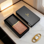 CigarLoong CH-039 Ostrich Brown three-cigar case in presentation gift box
