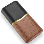 CigarLoong CH-039 Ostrich Brown leather three-cigar travel case