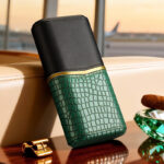 CigarLoong CH-039 Crocodile Green leather three-cigar travel case