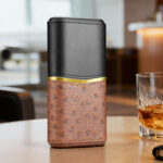 CigarLoong CH-039 three-cigar leather and cedar travel case in Ostrich Brown