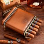 CigarLoong CH-040 leather and cedar wood six-cigar travel case with cigars