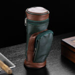 CigarLoong CH-041 green and brown leather travel humidor upright view