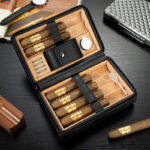 CigarLoong CH-042 brown leather 6-cigar travel humidor Spanish cedar interior