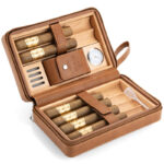 CigarLoong CH-042 brown travel humidor with hygrometer and multifunction lighter