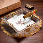 CigarLoong CL-002 four-cigar ceramic ashtray with equestrian artwork and gold-tone accents