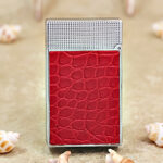 Karl Wieden Red Crocodile Leather side-slide petrol lighter KW-T0203C rear view