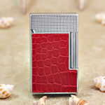 Karl Wieden Red Crocodile Leather side-slide petrol lighter KW-T0203C front view