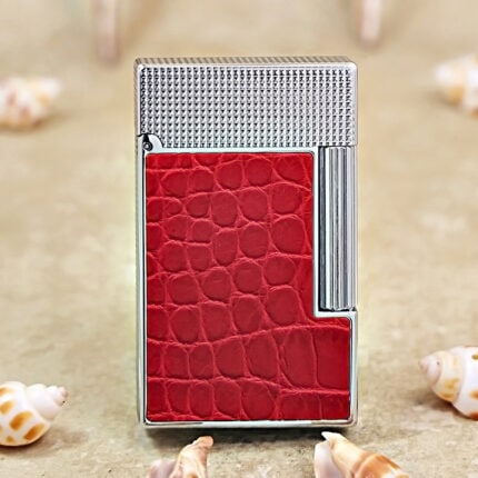 Karl Wieden Red Crocodile Leather side-slide petrol lighter KW-T0203C front view