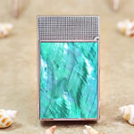 Karl Wieden Silver-Tone Green Iridescent Inlay petrol lighter KW-T0205D rear view