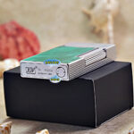Karl Wieden Silver-Tone Green Iridescent Inlay petrol lighter KW-T0205D base with lighter-fluid refill access