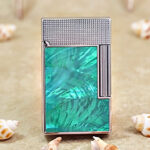 Karl Wieden Silver-Tone Green Iridescent Inlay petrol lighter KW-T0205D front view