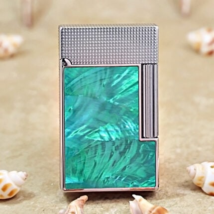 Karl Wieden Silver-Tone Green Iridescent Inlay petrol lighter KW-T0205D front view