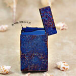 Karl Wieden KW-T021018 open Blued Arabesque butane lighter showing gas outlet mechanism