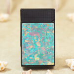 Karl Wieden Koi & Auspicious Waves butane lighter KW-T021022A rear view with multicolor iridescent-style decorative panel