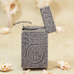 Karl Wieden KW-T02108 open butane lighter showing gas outlet and antique silver-tone Constantine design