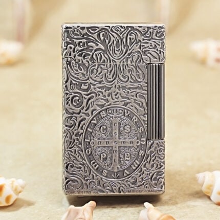 Karl Wieden Antique Silver-Tone Constantine butane lighter KW-T02108 front view with cross medallion