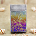 Karl Wieden Silver Ice Flower petrol lighter KW-T024A rear view with multitone decorative finish