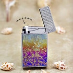 Karl Wieden KW-T024A open Silver Ice Flower petrol lighter showing wick-style mechanism
