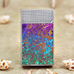 Karl Wieden Silver Green Blue Purple Ice Flower petrol lighter KW-T024C rear view