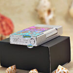 Karl Wieden Silver Green Blue Purple Ice Flower petrol lighter KW-T024C base detail