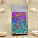 Karl Wieden Silver Green Blue Purple Ice Flower petrol lighter KW-T024C front view