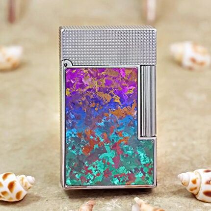 Karl Wieden Silver Green Blue Purple Ice Flower petrol lighter KW-T024C front view