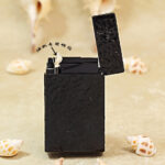 Karl Wieden KW-T0274B open petrol lighter showing wick-style mechanism and black Crushed-Ice finish
