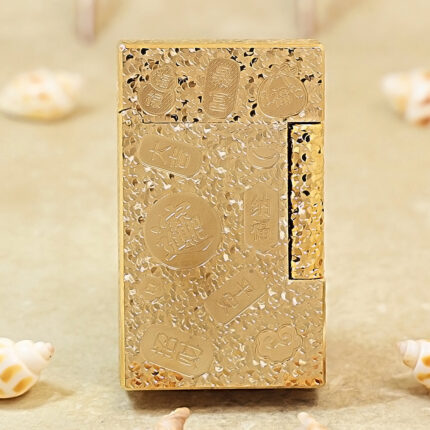 Karl Wieden Gold Auspicious Symbols petrol lighter KW-T0293B front view
