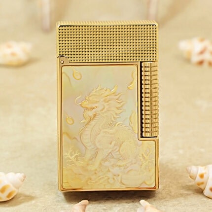 Karl Wieden Gold Mother-of-Pearl Qilin petrol lighter KW-T0296A front view