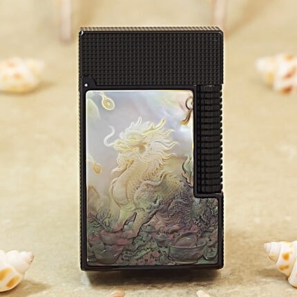 Front view of Karl Wieden Black Mother-of-Pearl Qilin petrol lighter KW-T0296C