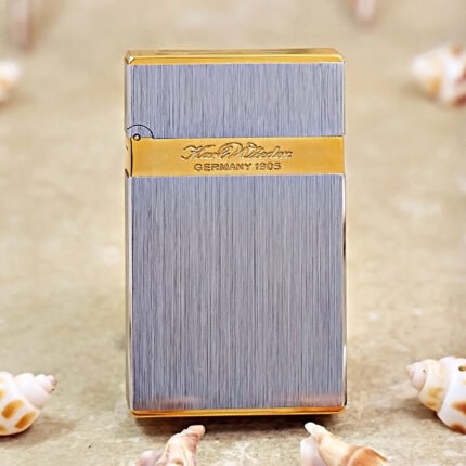 Karl Wieden Brushed Silver and Gold petrol lighter KW-T02C front view