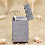Karl Wieden KW-T02E Silver Wheat-Ear Pattern petrol lighter open with wick mechanism