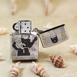 Zippo Armor KZ091 lighter open showing reverse Audrey portrait artwork