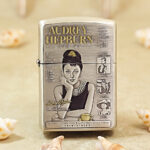 Zippo Armor KZ091 antique silver-tone Audrey Hepburn portrait lighter front view