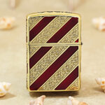 Zippo Armor KZ092 gold and deep red diagonal vine pattern lighter rear view