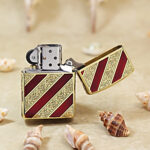 Zippo Armor KZ092 lighter open showing rear diagonal vine pattern
