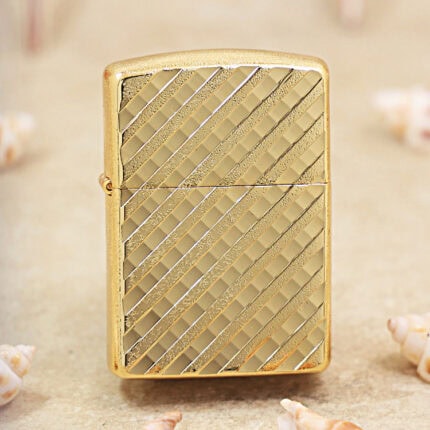 Zippo Armor gold-tone double-sided diagonal stripe lighter front view