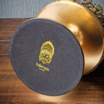 LUBINSKI cigar band storage jar decorative glass and gold-tone design